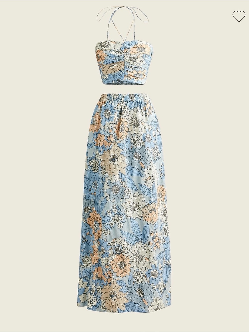J.Crew Textured Satin Floral Blue Halter Bandeau Top Maxi Skirt Set Sz X-Small - Picture 4 of 6